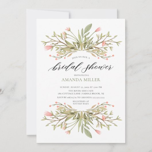 Dainty Pink Floral & Greenery Vrijgezellenfeest Kaart (Voorkant)