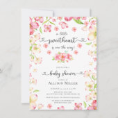 Dainty Pink Floral Sweeite Baby shower Invitati Kaart (Voorkant)