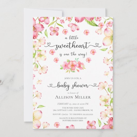 Dainty Pink Floral Sweeite Baby shower Kaart (Voorkant)
