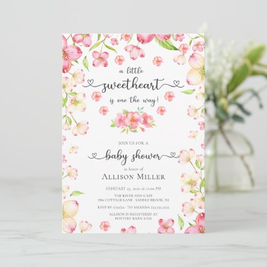 Dainty Pink Floral Sweeite Baby shower Kaart (Staand voorkant)
