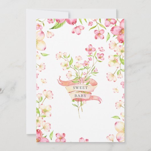 Dainty Pink Floral Sweeite Baby shower Kaart (Achterkant)