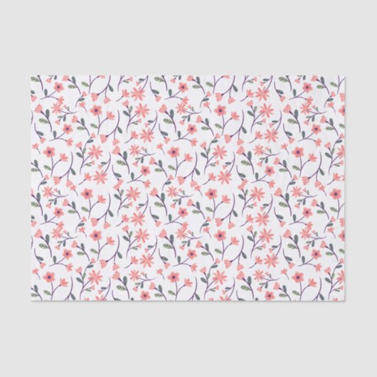 Dainty Pink Flower VInes op White Decoupage Tissuepapier (Voorkant)