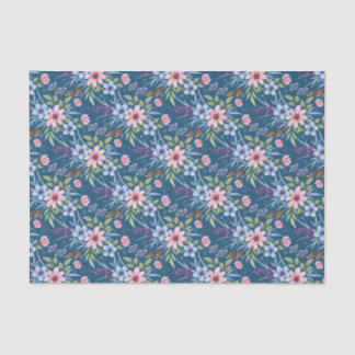 Dainty Pink Flowers op Blue Decoupage Tissuepapier
