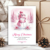 Dainty pink snowman kids greeting card editable feestdagenkaart