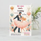 Dainty Pink Tutu Chic Meisjes Ballerina 1e Verjaar Kaart (Staand voorkant)