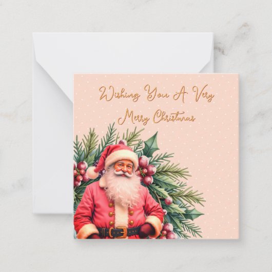 Dainty Pink Vintage Santa Notitiekaartje (Voorkant)