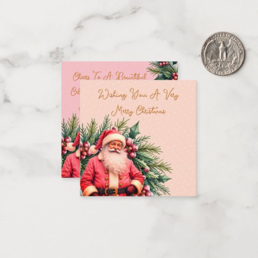 Dainty Pink Vintage Santa Notitiekaartje (Voorkant / Achterkant in situ)