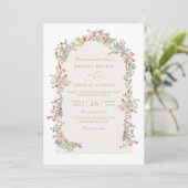 Dainty romantic floral arch QR Code Wedding Kaart (Staand voorkant)