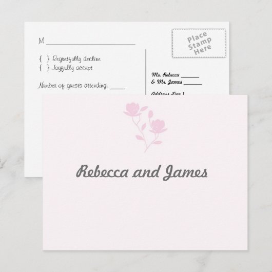 Dainty Roos (roze) RSVP Briefkaart (Voorkant / Achterkant)