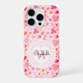 Dainty Roze Hart Patroon & Monogram Wit Hart iPhone Hoesje (Achterkant)