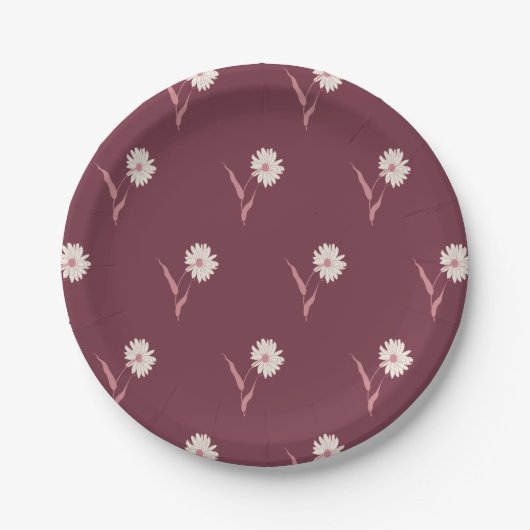 Dainty Scattered Aster Botanical | Deep Burgundy Papieren Bordje (Voorkant)