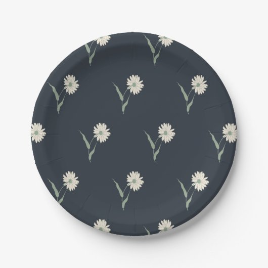 Dainty Scattered Aster Botanical | Deep Charcoal Papieren Bordje (Voorkant)