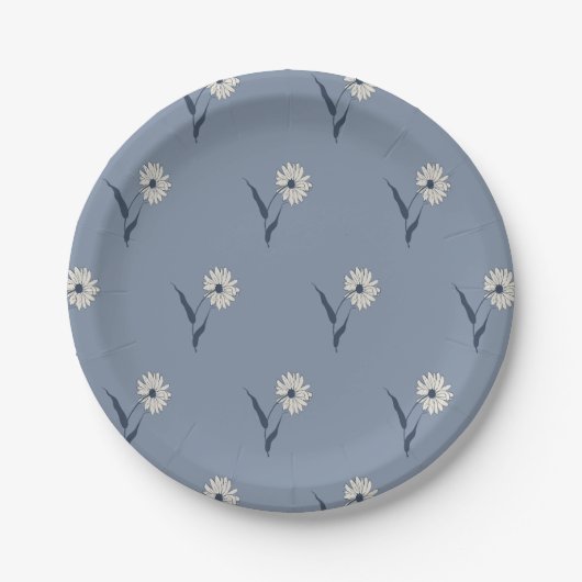 Dainty Scattered Aster Botanical | Faded Blue Papieren Bordje (Voorkant)