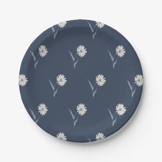 Dainty Scattered Aster Botanical | Inky Navy Papieren Bordje (Voorkant)