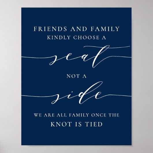 Dainty Script Blue Pick a Seat not a Side Wedding Poster (Voorkant)