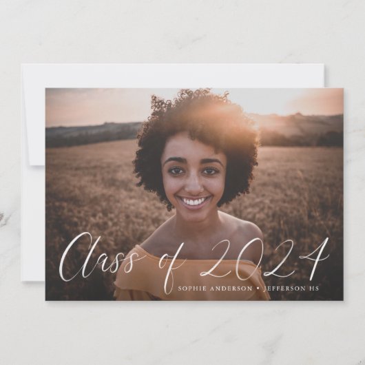 Dainty Script Class of 2023 Photo Graduation Party Kaart (Voorkant)