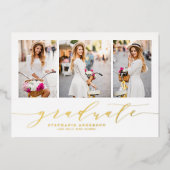 Dainty Script Drie Foto Afstuderen Folie Uitnodiging (Voorkant)