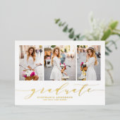 Dainty Script Drie Foto Afstuderen Folie Uitnodiging (Staand Voorkant)