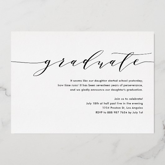 Dainty Script Drie Foto Afstuderen Folie Uitnodiging (Achterkant)