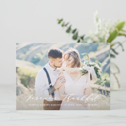 Dainty Script for ever Thankful Weddenschap Bedank Bedankkaart (Staand voorkant)