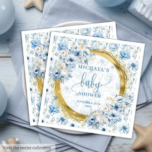 Dainty stoffige blauw bloemen gouden baby showers servet