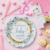 Dainty stoffige blauw waterverf bloemen gouden bab papieren bordje (Feest)