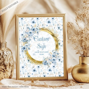 Dainty stoffige blauw waterverf bloemen gouden gew poster