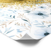 Dainty stoffige blauw waterverf bloemen gouden gew poster (Hoek)