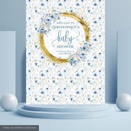 Dainty stoffige blauwe bloemen gouden baby showers wandkleed