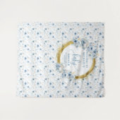 Dainty stoffige blauwe bloemen gouden baby showers wandkleed (Voorkant (horizontaal))