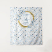 Dainty stoffige blauwe bloemen gouden baby showers wandkleed (Voorkant)