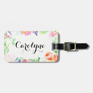 Dainty Waterverf Bloemen Lijst gepersonaliseerd Bagagelabel