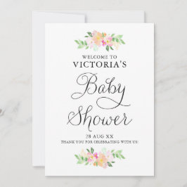 Dainty Waterverf Florals Baby shower Welkomstteken Kaart