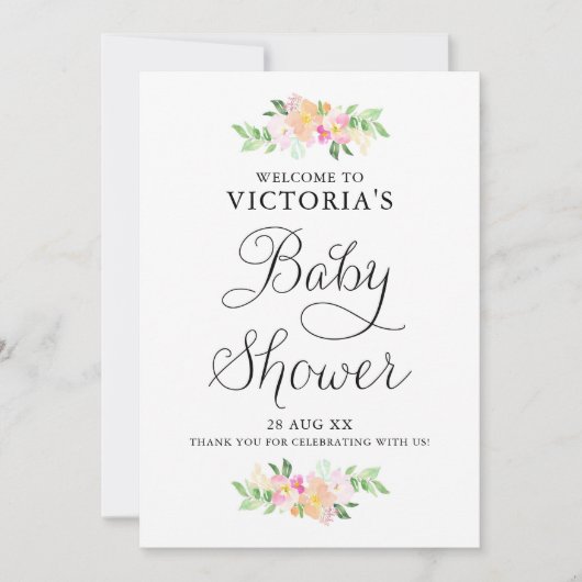 Dainty Waterverf Florals Baby shower Welkomstteken Kaart (Voorkant)