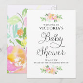 Dainty Waterverf Florals Baby shower Welkomstteken Kaart (Voorkant / Achterkant)