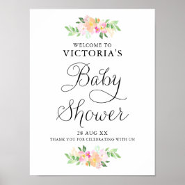 Dainty Waterverf Florals Baby shower Welkomstteken Poster