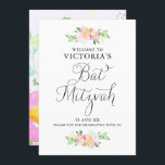 Dainty Waterverf Florals Bat Mitzvah Welcome Sign. Kaart<br><div class="desc">Een elegant en vrouwelijk floral Bat Mitzvah-welkomstteken met waterverf bloemen en een whimsical script. Dit welkomstteken is perfect voor de lente en de zomer van Bat Mitzvah.</div>