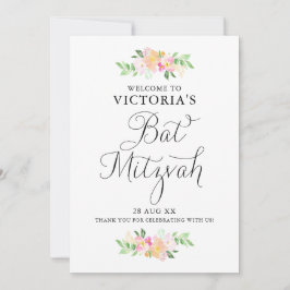Dainty Waterverf Florals Bat Mitzvah Welkomstteken Kaart