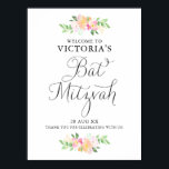 Dainty Waterverf Florals Bat Mitzvah Welkomstteken Poster<br><div class="desc">Een elegant en vrouwelijk floral Bat Mitzvah-welkomstteken met waterverf bloemen en een whimsical script. Dit welkomstteken is perfect voor de lente en de zomer van Bat Mitzvah.</div>