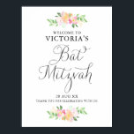 Dainty Waterverf Florals Bat Mitzvah Welkomstteken Poster<br><div class="desc">Een elegant en vrouwelijk floral Bat Mitzvah-welkomstteken met waterverf bloemen en een whimsical script. Dit welkomstteken is perfect voor de lente en de zomer van Bat Mitzvah.</div>