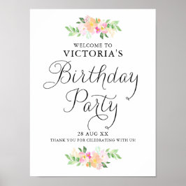Dainty Waterverf Florals Birthday Party Welkom Poster