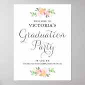 Dainty Waterverf Florals Graduparty Welcome Poster (Voorkant)