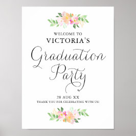 Dainty Waterverf Florals Graduparty Welcome Poster