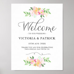 Dainty Waterverf Florals Welkom bij ons huwelijk Poster