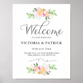 Dainty Waterverf Florals Welkom bij ons huwelijk Poster