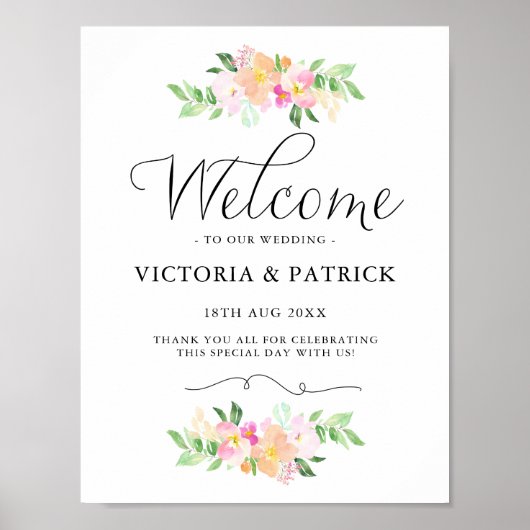 Dainty Waterverf Florals Welkom bij ons huwelijk Poster (Voorkant)