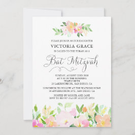Dainty Waterverf Flowers Bat Mitswa Invitation Kaart
