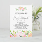 Dainty Waterverf Flowers Bat Mitswa Invitation Kaart (Staand voorkant)