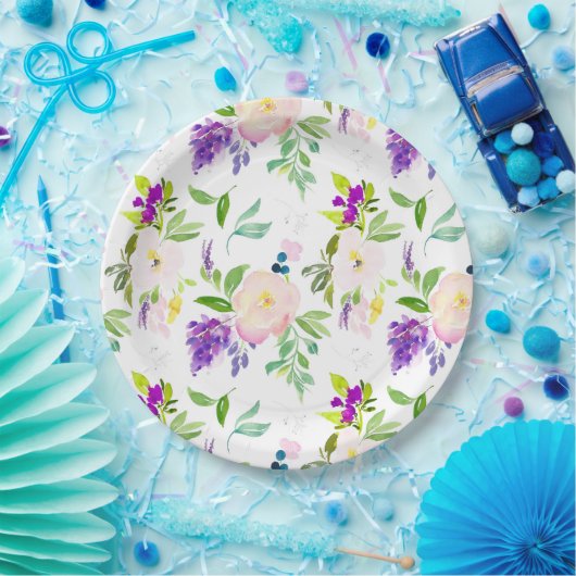 Dainty Waterverf Flowers | Pioenen en Wisterias Papieren Bordje (Feest)