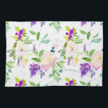 Dainty Waterverf Flowers | Pioenen en Wisterias Theedoek<br><div class="desc">Kleurrijke en vrouwelijke keukenhanddoek met waterverf blush pioenrozen en paarse wisteria's. Dit is perfect voor accenten in elke keuken.</div>